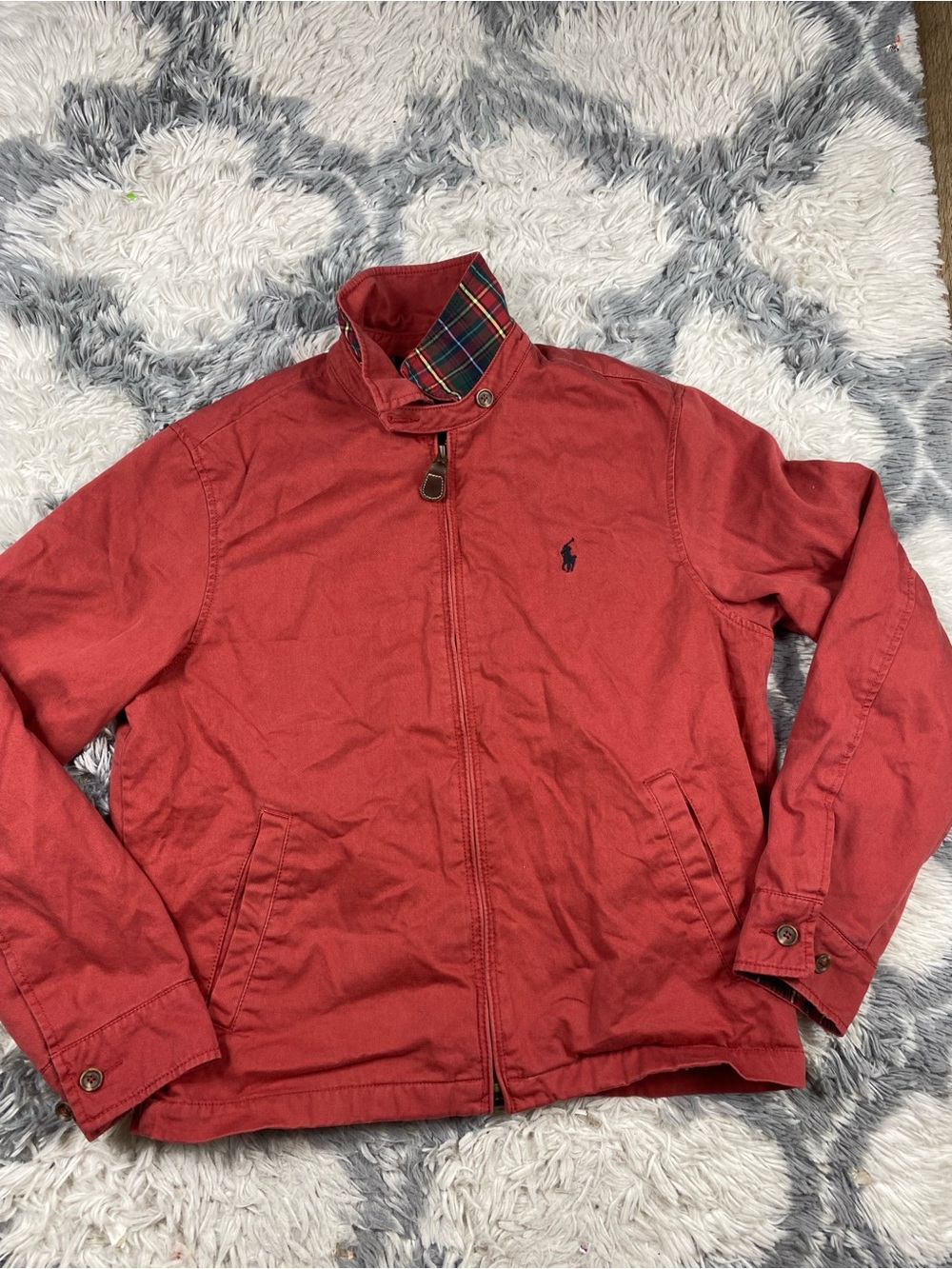 Vintage Polo Ralph Lauren Harrington Jacket Small Plaid Lined 90s Preppy Red